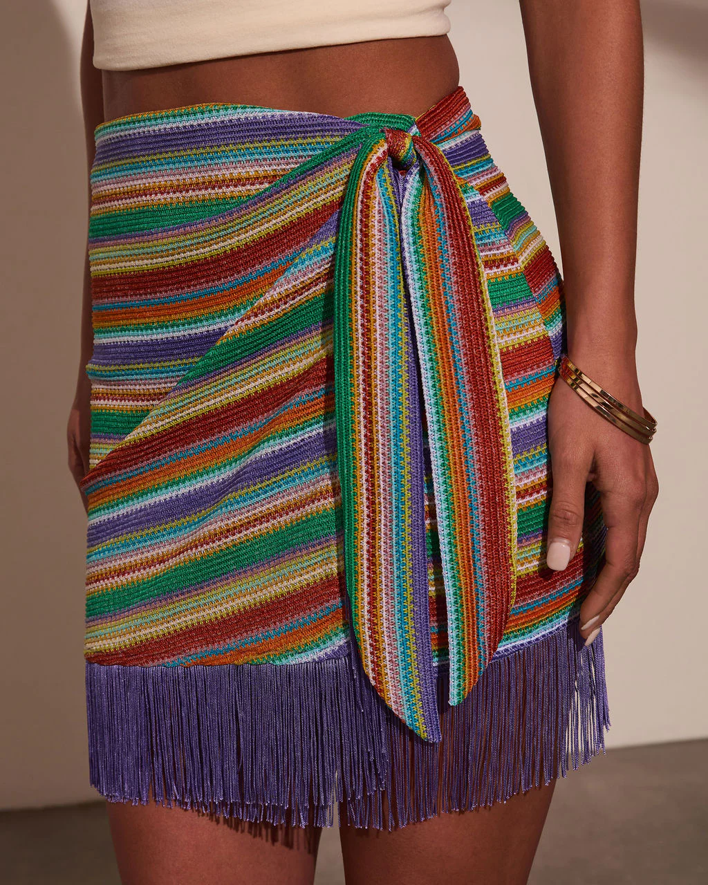 Salma Stripe Fringe Hem Mini Skirt - Image 9