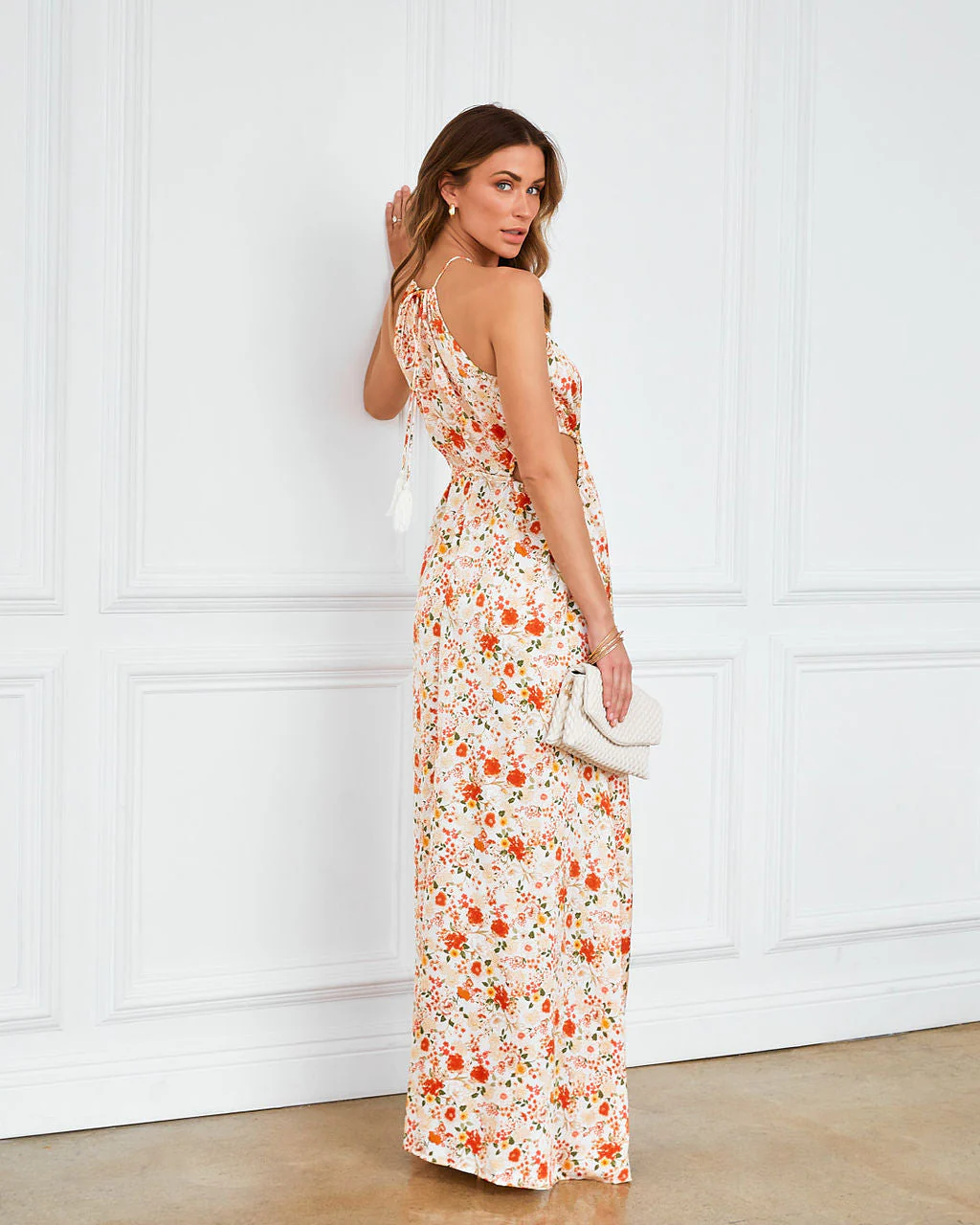 Salome Floral Satin Cutout Halter Maxi Dress - Image 3