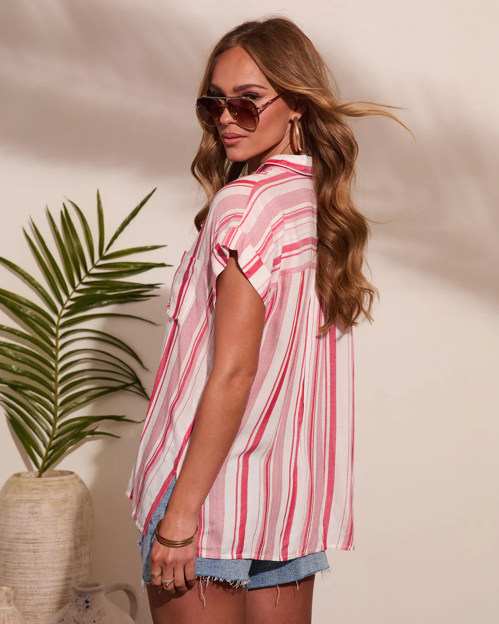 Salted Glow Striped Button Down Short Sleeve Top - Image 4