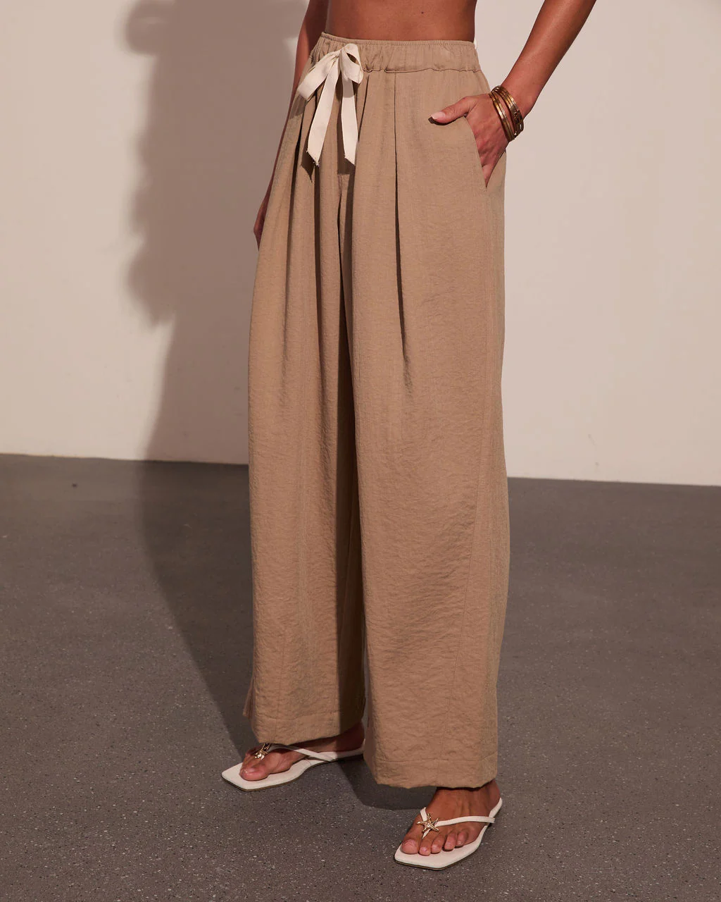 Samarah Front Tie Pleated Wide Leg Pants - Image 3