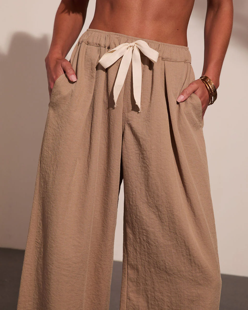 Samarah Front Tie Pleated Wide Leg Pants - Image 6