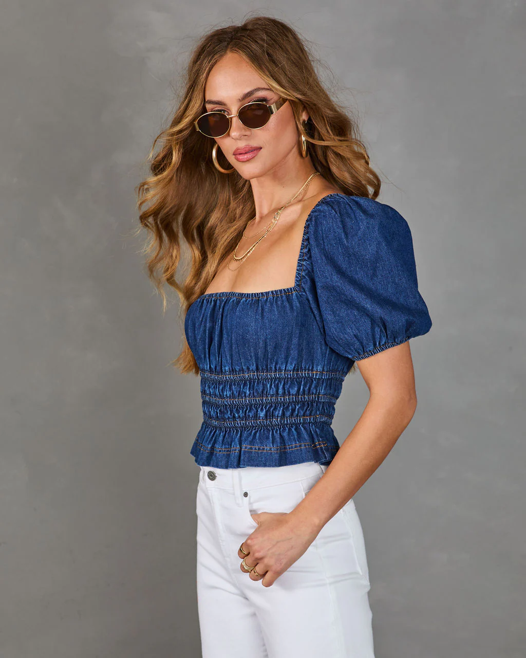 Saray Smocked Denim Top - Image 3