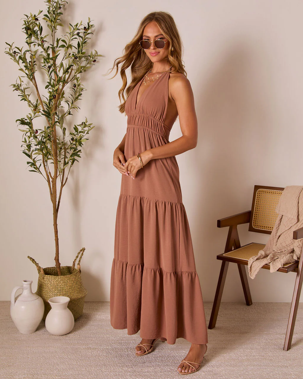 Seaflower Tiered Halter Neck Maxi Dress - Image 3