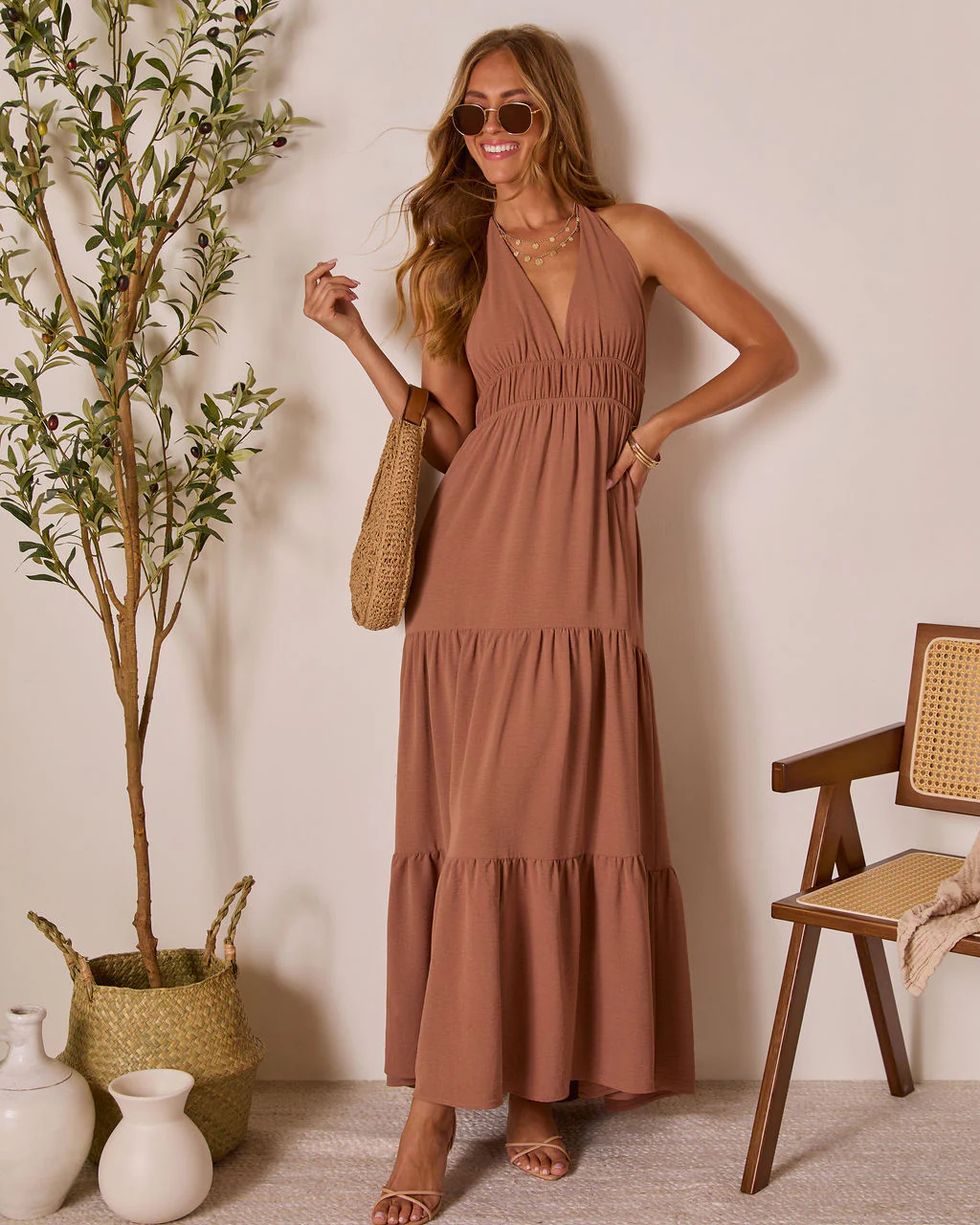 Seaflower Tiered Halter Neck Maxi Dress - Image 5