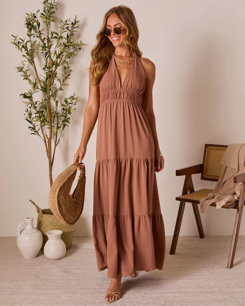 Seaflower Tiered Halter Neck Maxi Dress - Image 6
