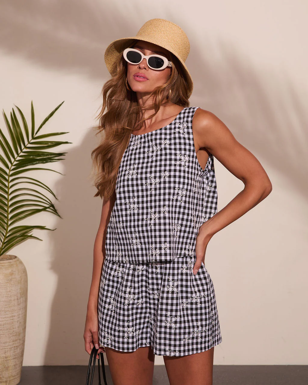 Seaside Muse Eyelet Gingham Print Romper - Image 5