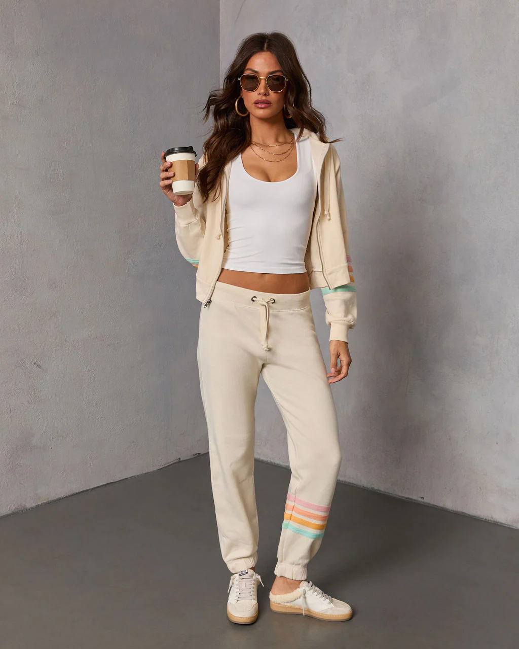 Seloria Striped Sleeve Drawstring Hoodie - Image 2