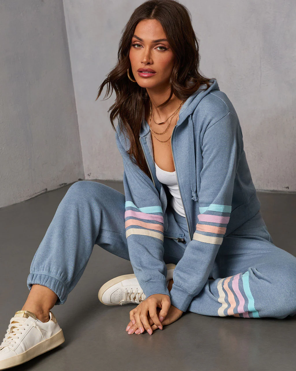 Seloria Striped Sleeve Drawstring Hoodie - Image 7