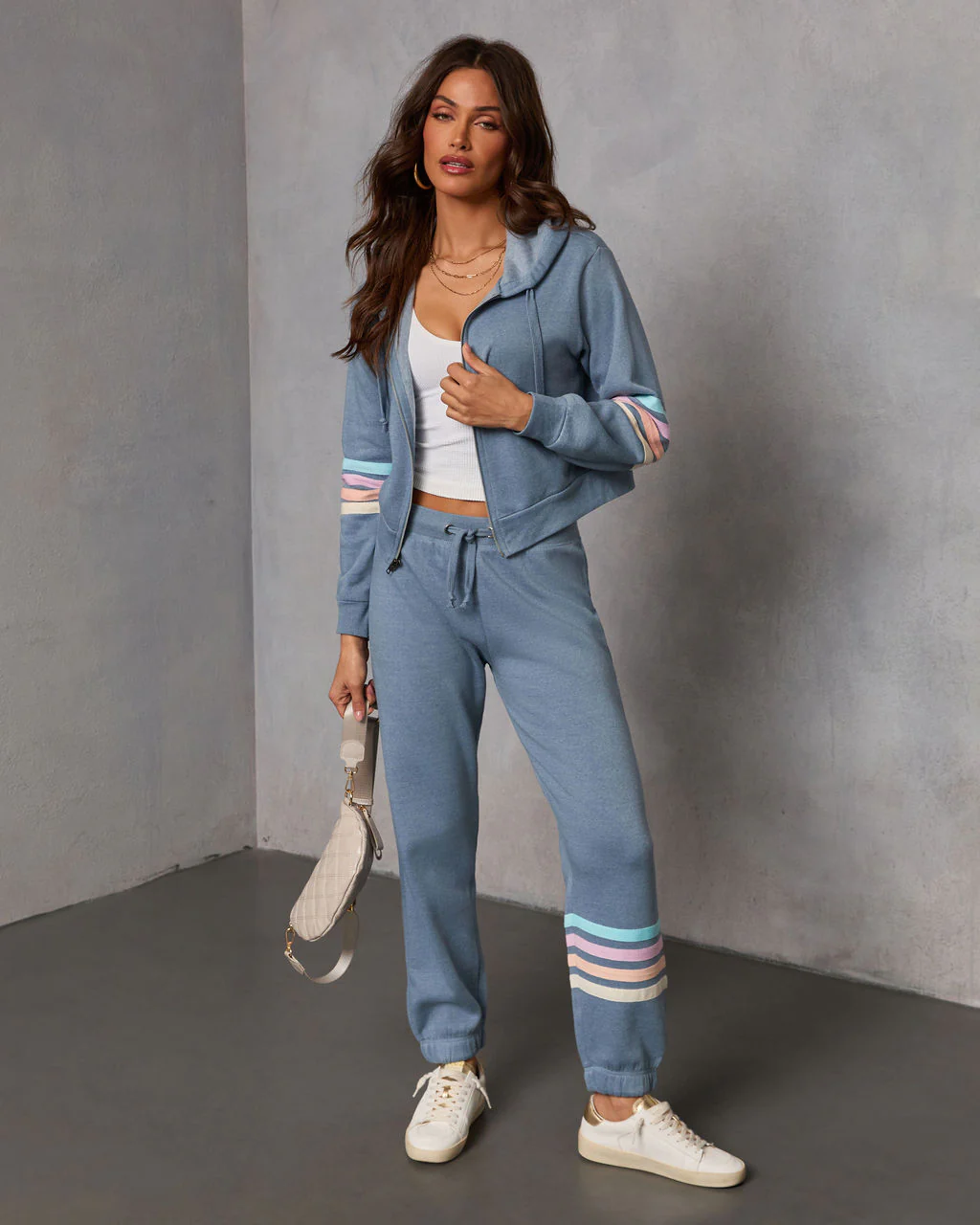 Seloria Striped Sleeve Drawstring Hoodie - Image 8