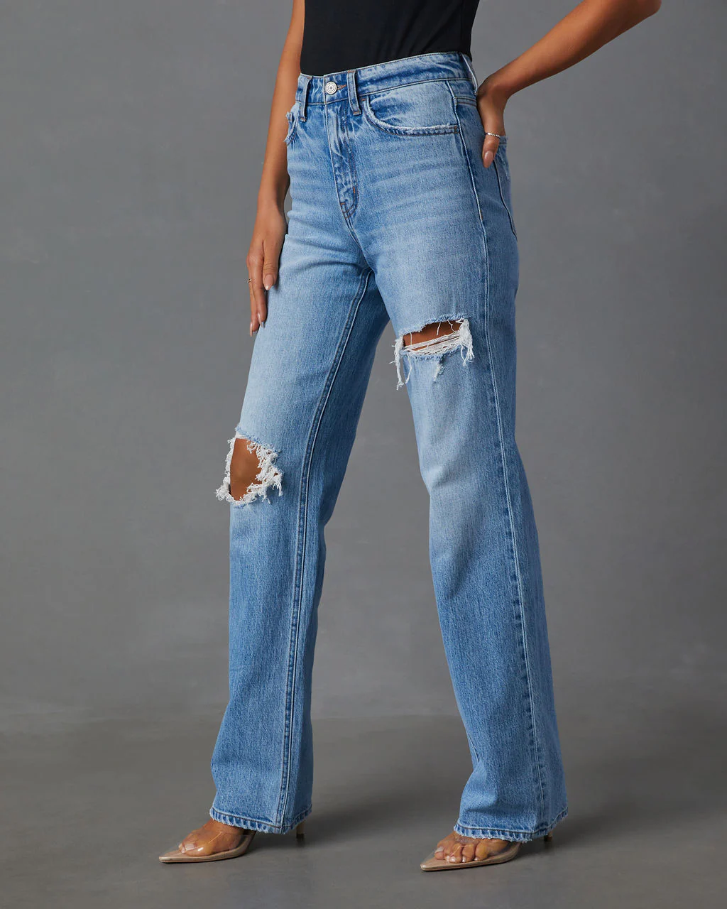 Sequoia Stretch High Rise Straight Leg Distressed Jeans - Image 3
