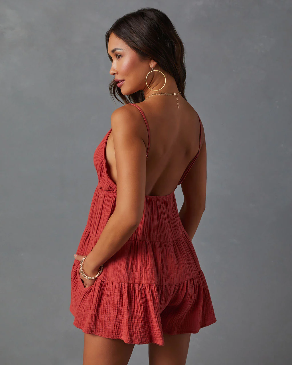 Shelby Cotton Pocketed Tiered Romper - Image 4