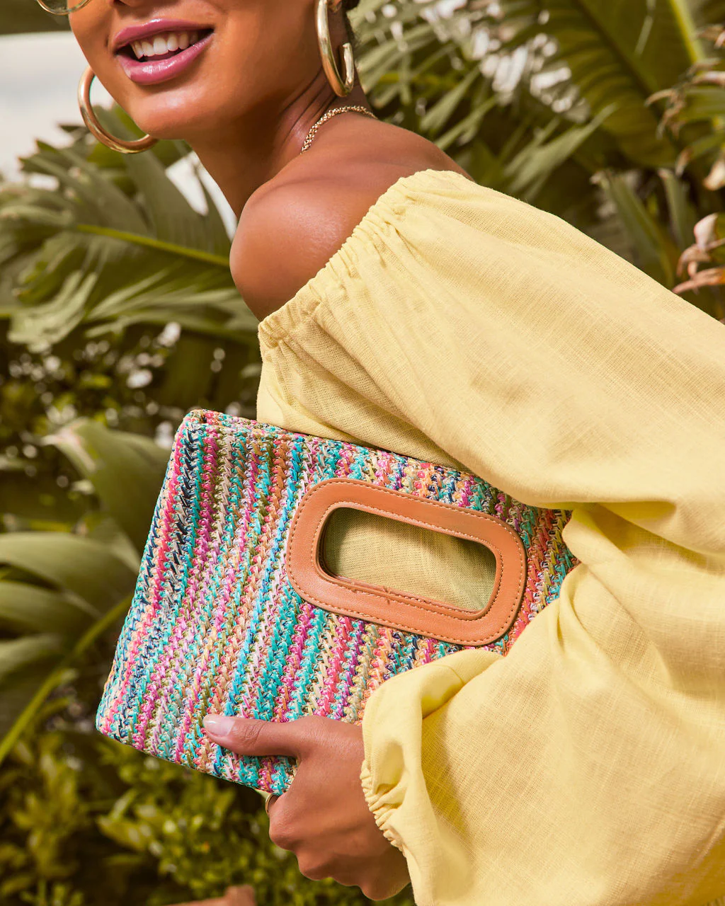 Shelia Multicolor Striped Straw Clutch - Image 3