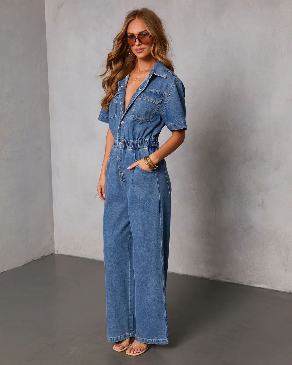 Shelina Short Sleeve Denim Jumpsuit - Image 3