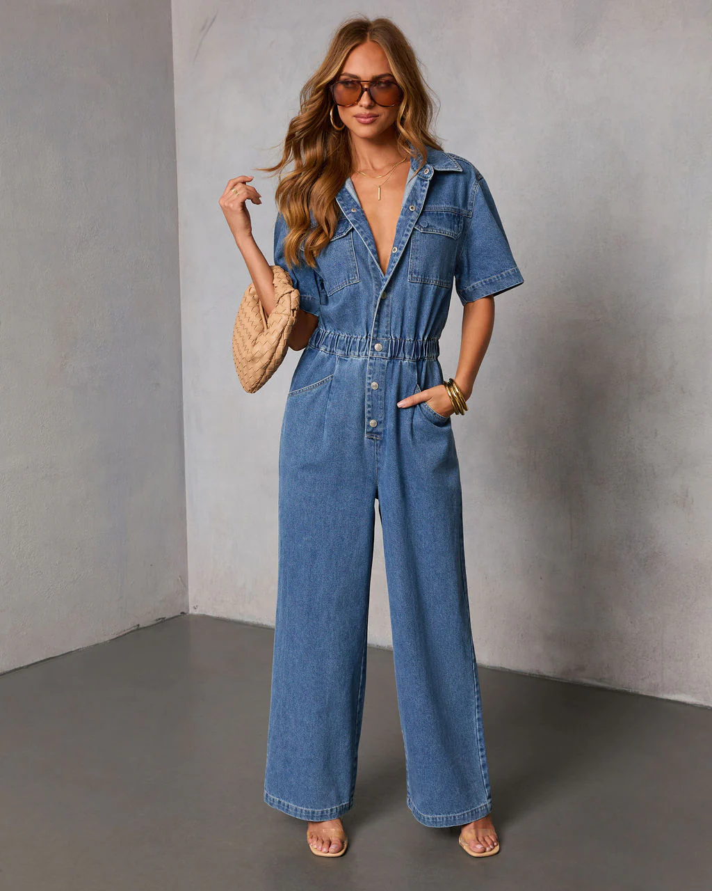 Shelina Short Sleeve Denim Jumpsuit - Image 5