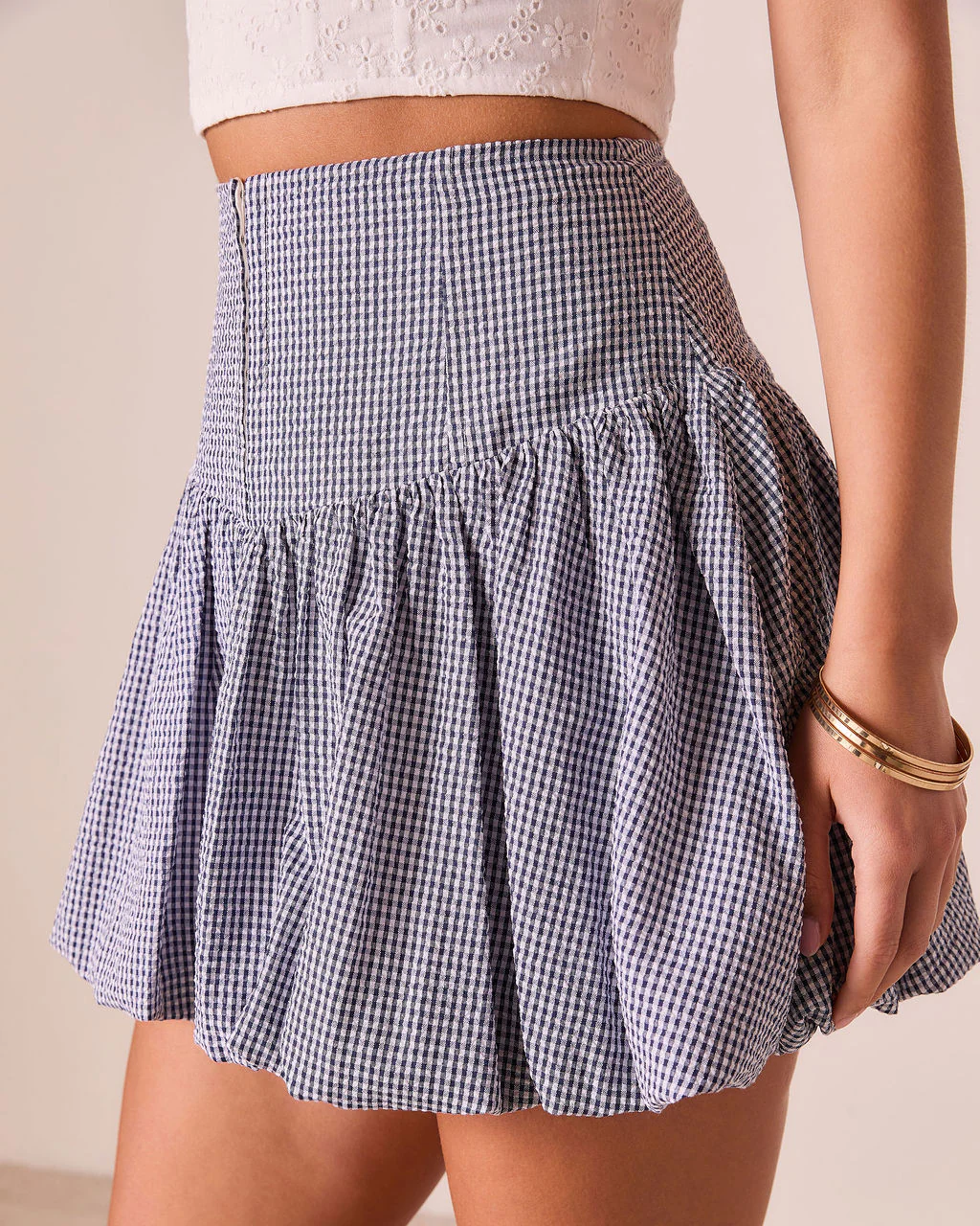 Shellie Gingham Bubble Hem Mini Skirt - Image 3