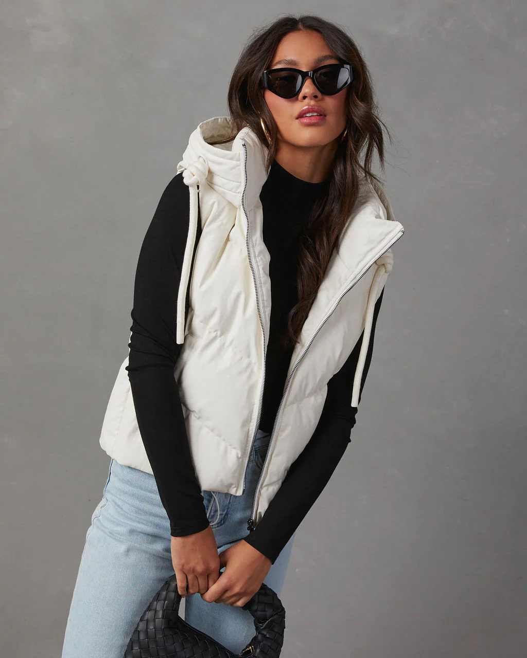 Shelton Pocketed Hooded Faux Leather Puffer Vest - Image 13