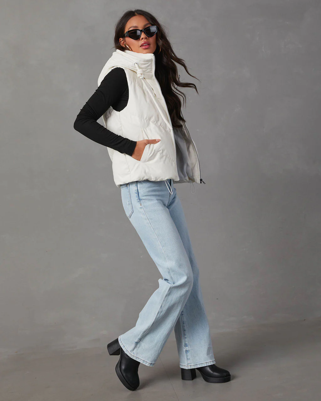 Shelton Pocketed Hooded Faux Leather Puffer Vest - Image 14