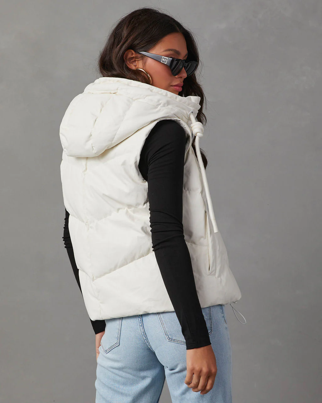 Shelton Pocketed Hooded Faux Leather Puffer Vest - Image 15