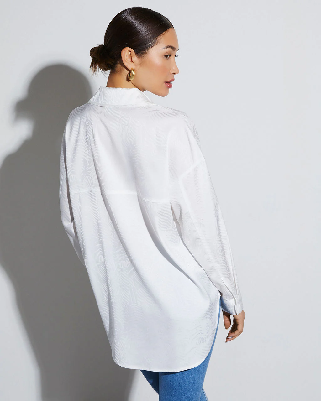 Sherlyn Satin Embossed Button Down Top - Image 10