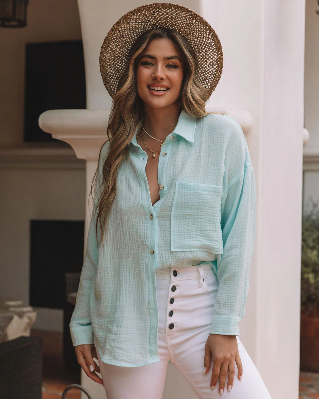 Sherlyn Satin Embossed Button Down Top - Image 13