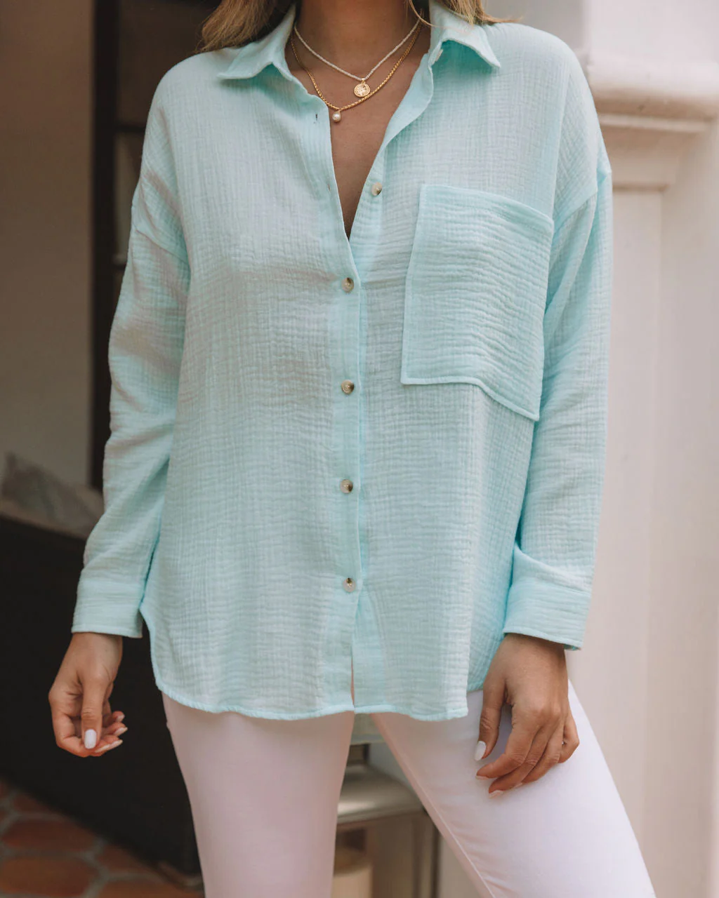 Sherlyn Satin Embossed Button Down Top - Image 14