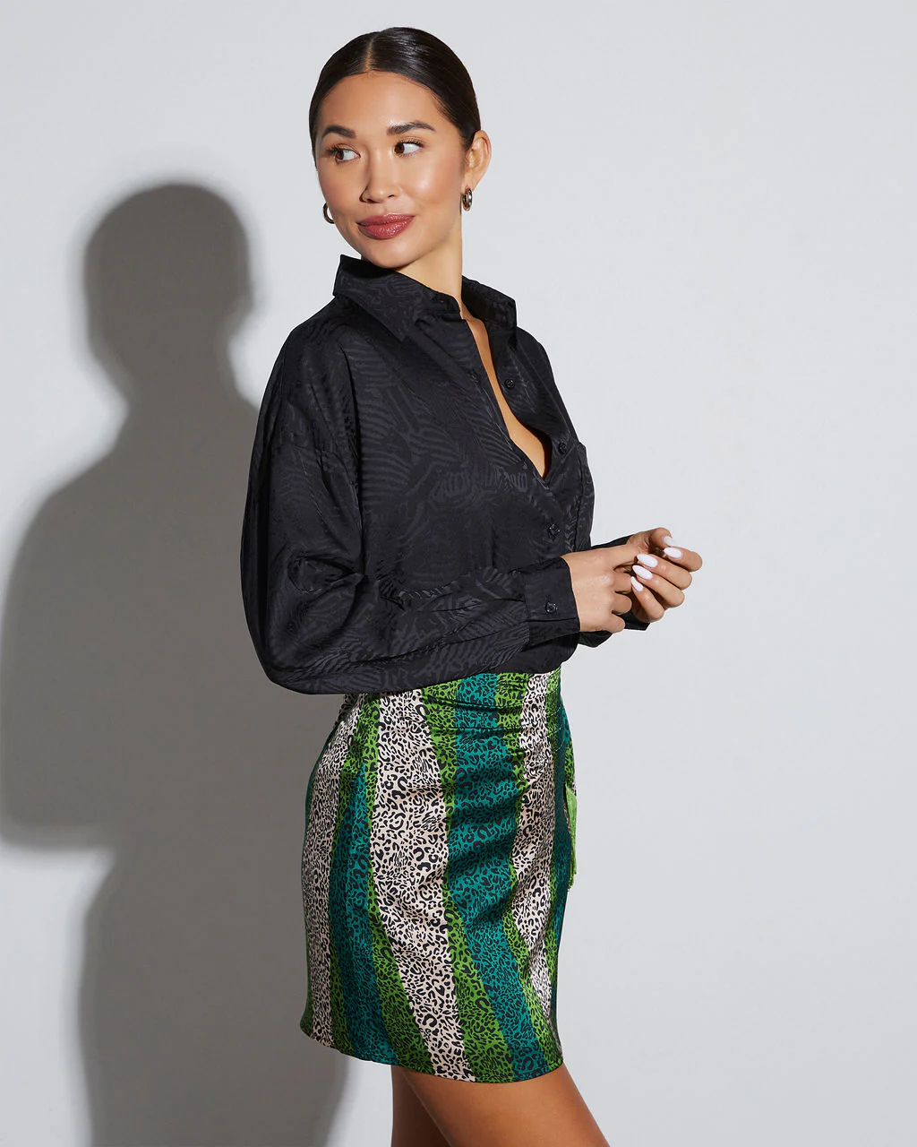 Sherlyn Satin Embossed Button Down Top - Image 3