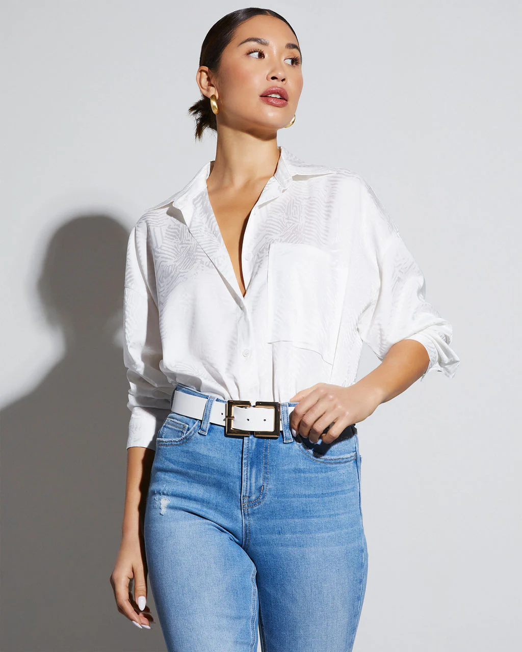 Sherlyn Satin Embossed Button Down Top - Image 7