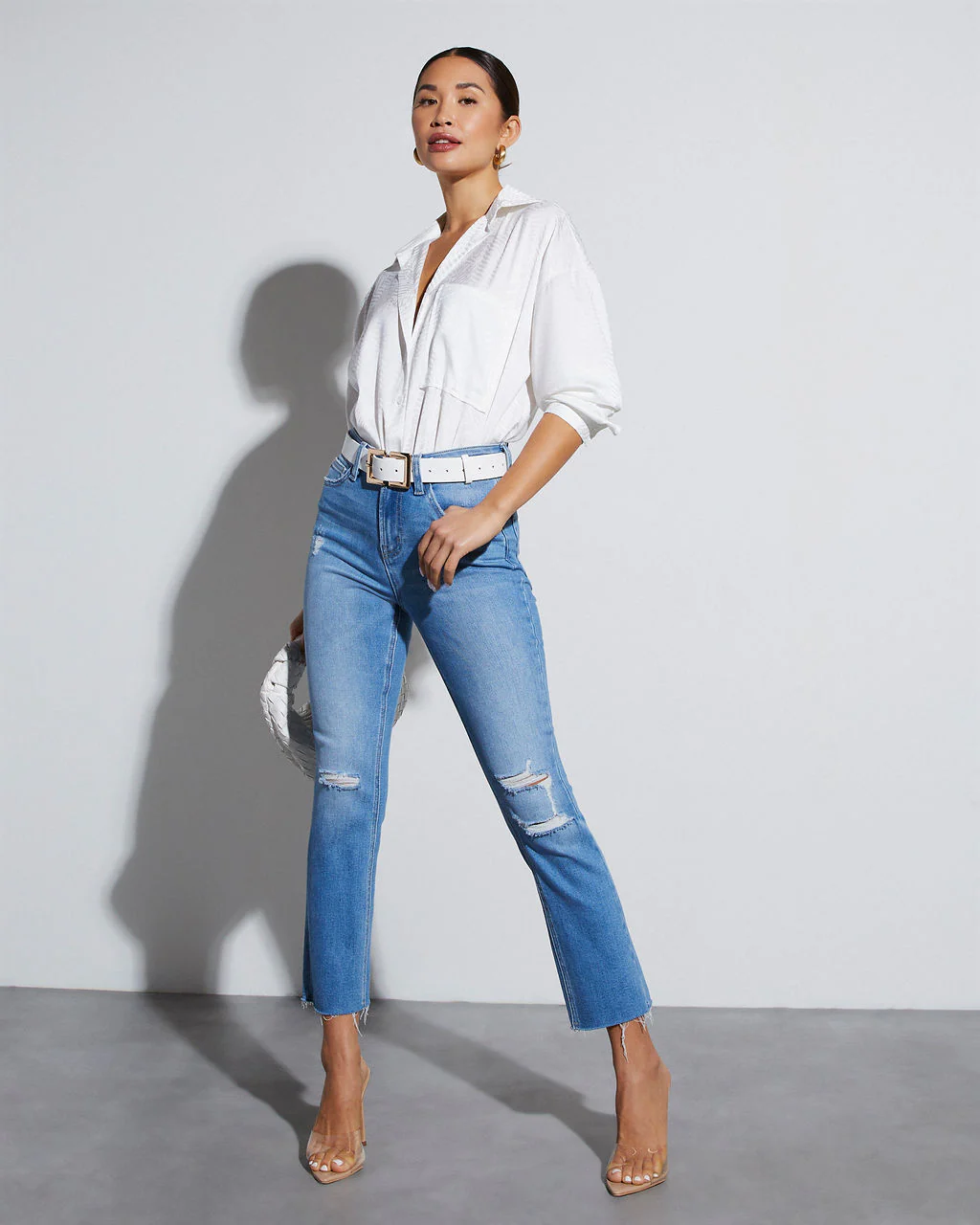 Sherlyn Satin Embossed Button Down Top - Image 8