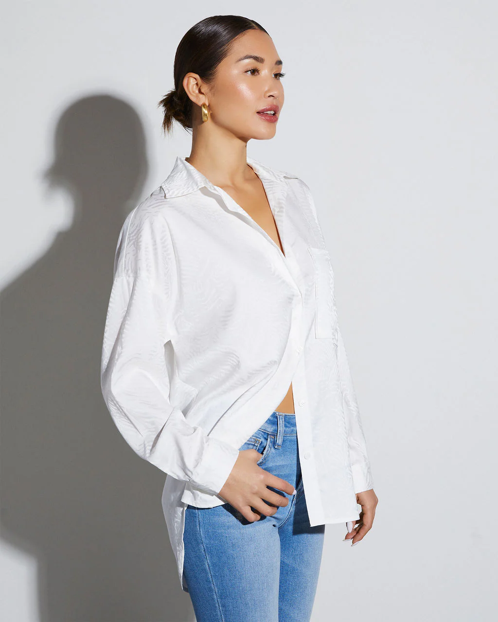 Sherlyn Satin Embossed Button Down Top - Image 9
