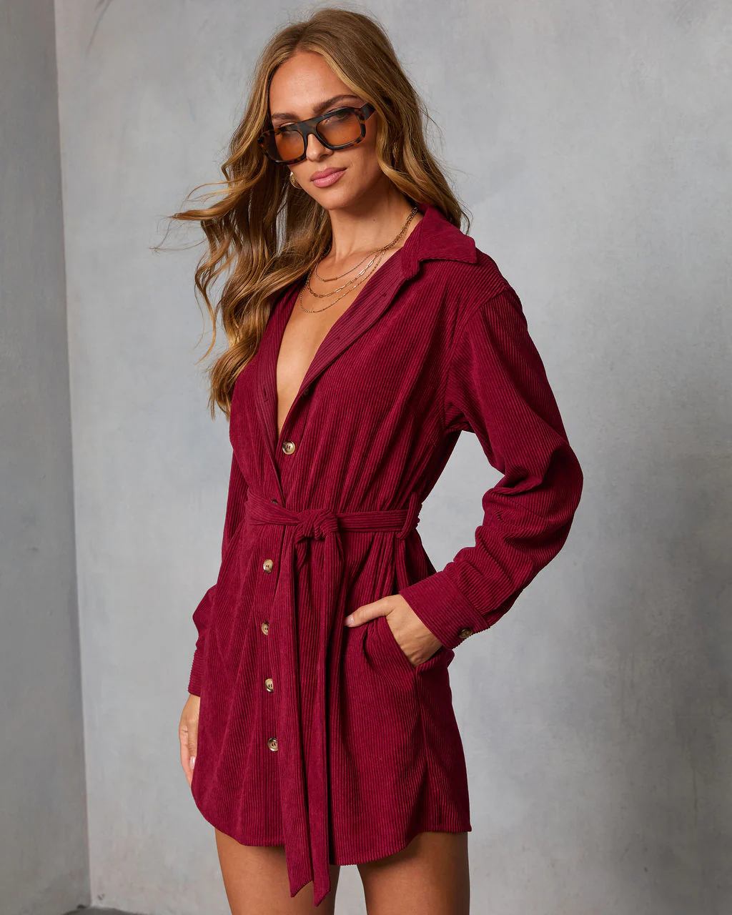Sherna Corduroy Front Tie Mini Dress - Image 3
