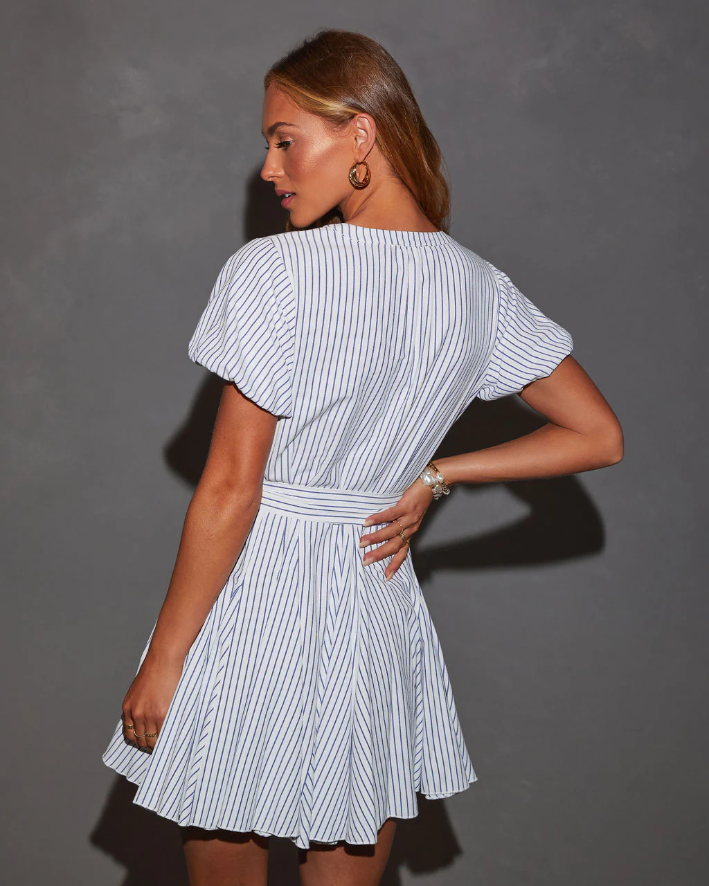 Sherri Puff Sleeve Buttoned Tie Waist Mini Dress - Image 4