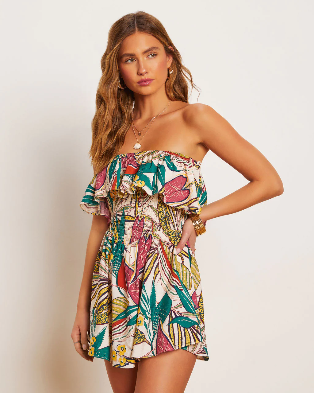 Sherry Tropical Strapless Smocked Romper - Image 4
