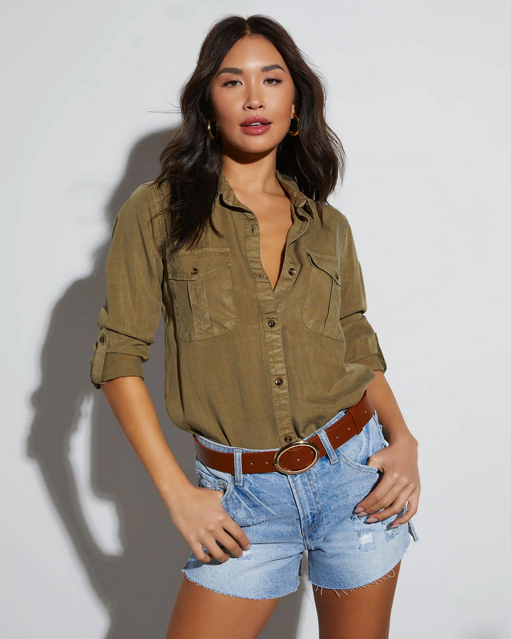 Shiva High Rise Distressed Denim Shorts - Image 2