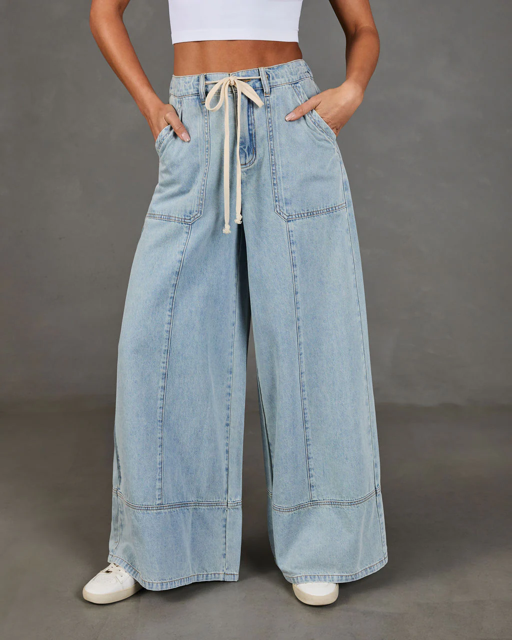 Shonna Stretch High Rise Wide Leg Drawstring Jeans - Image 2