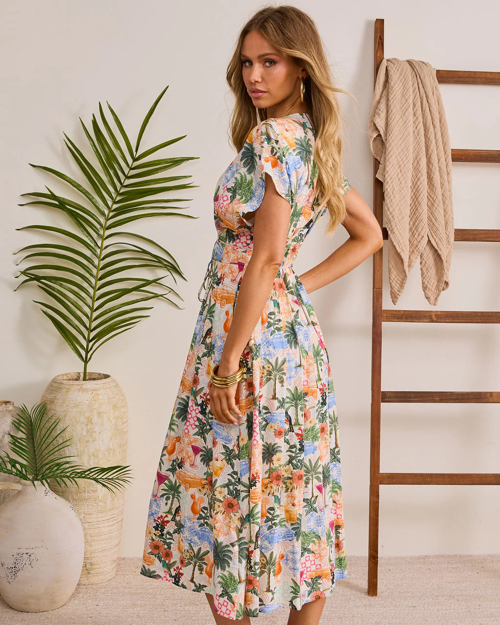 Holiday Shine Tropical Novelty Midi Dress - Image 10