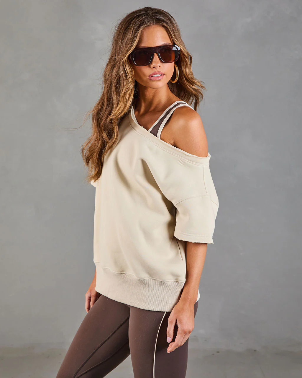 Empower Luxe Short Sleeve Off The Shoulder Sweatshirt - Image 3