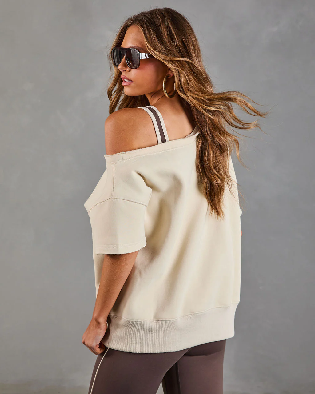 Empower Luxe Short Sleeve Off The Shoulder Sweatshirt - Image 4