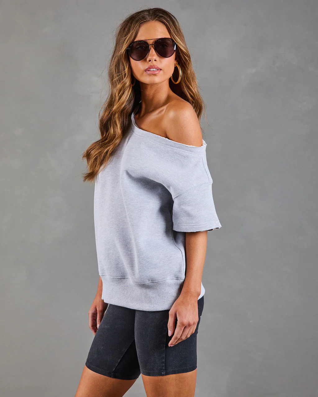 Empower Luxe Short Sleeve Off The Shoulder Sweatshirt - Image 9