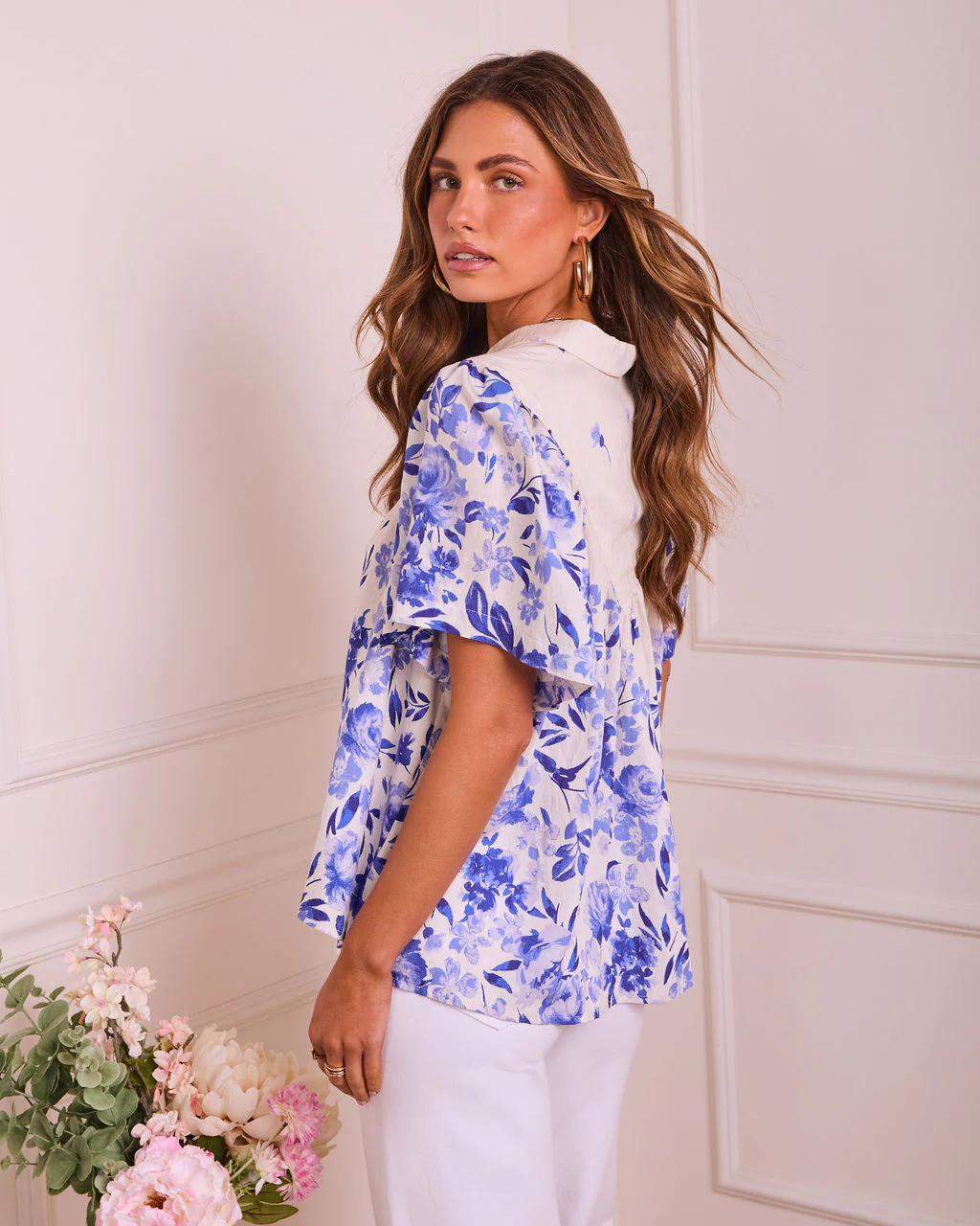 Ulla Floral Contrast Bib Button Down Top - Image 4