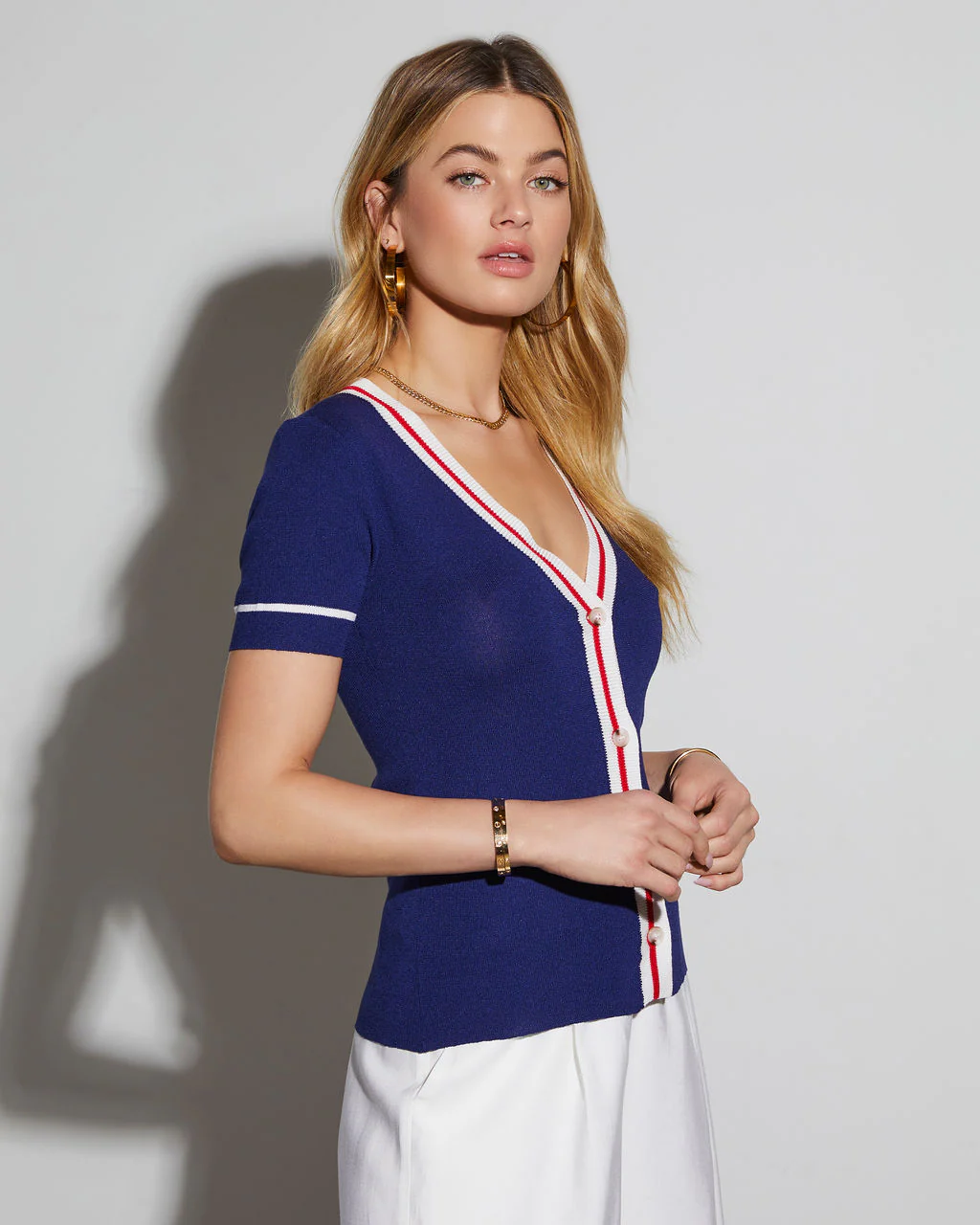 Shulmas Striped Short Sleeve Button Up Top - Image 3