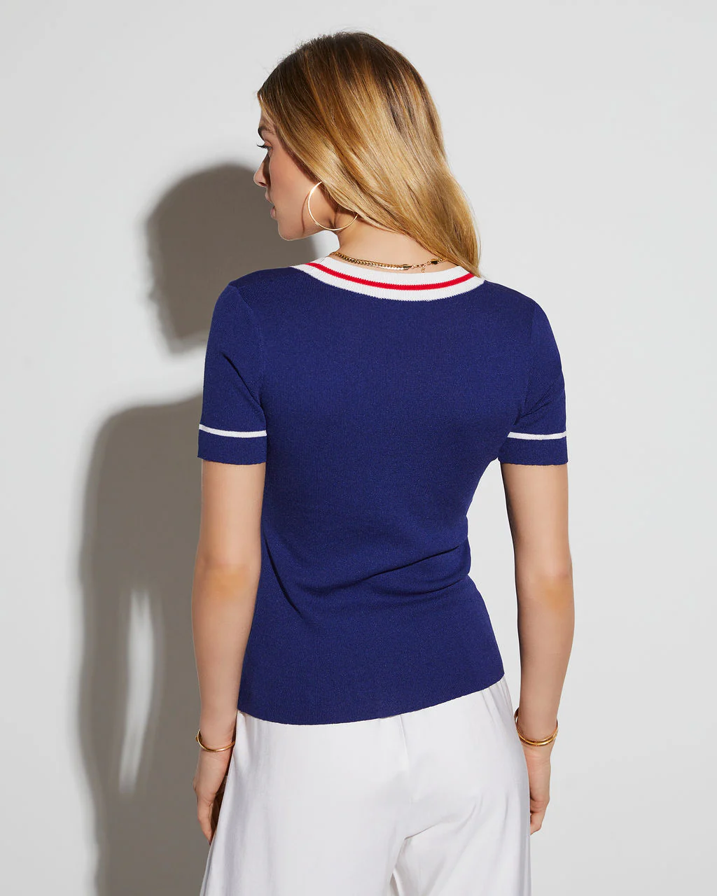 Shulmas Striped Short Sleeve Button Up Top - Image 4
