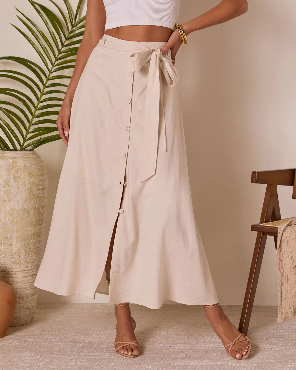 Silken Breeze Waist Tie Midi Skirt - Image 2