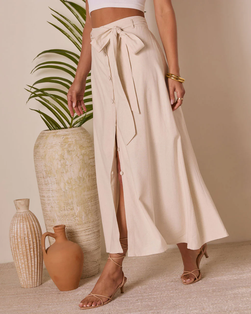 Silken Breeze Waist Tie Midi Skirt - Image 3