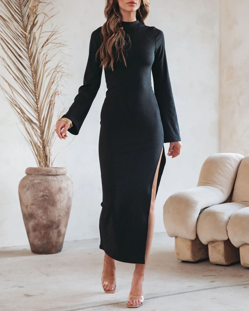 Simpson Ribbed Side Slit Maxi Dress - Image 7