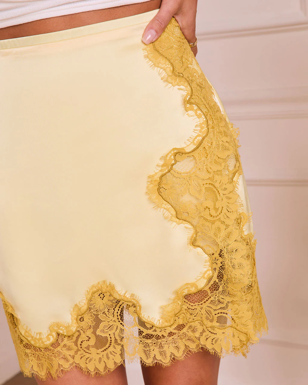 Sincerely Mine Satin Lace Trim Mini Skirt - Image 6
