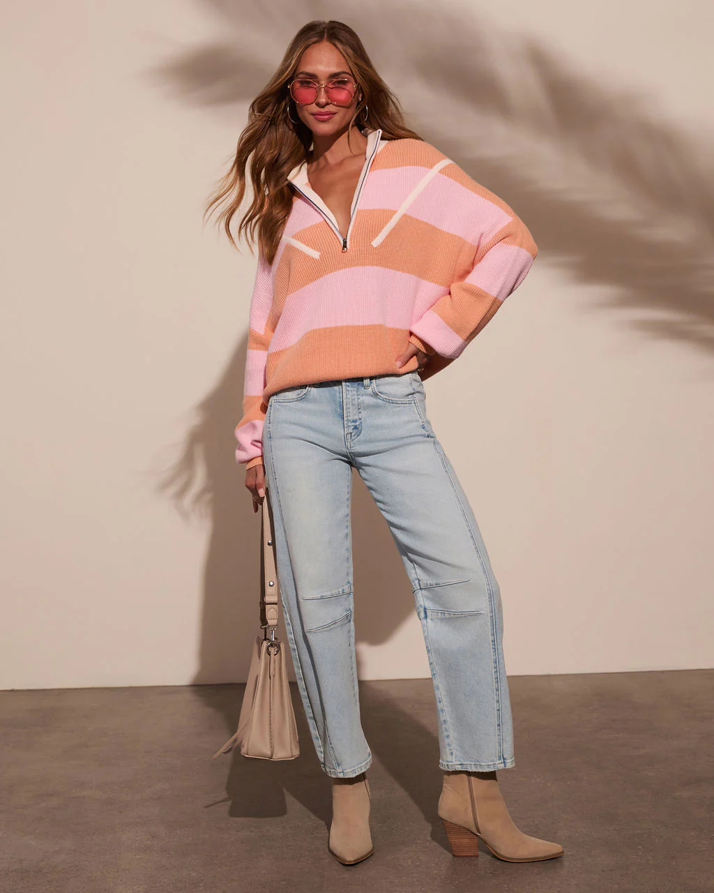 Sleek Stride Striped Quarter Zip Sweater - Image 2