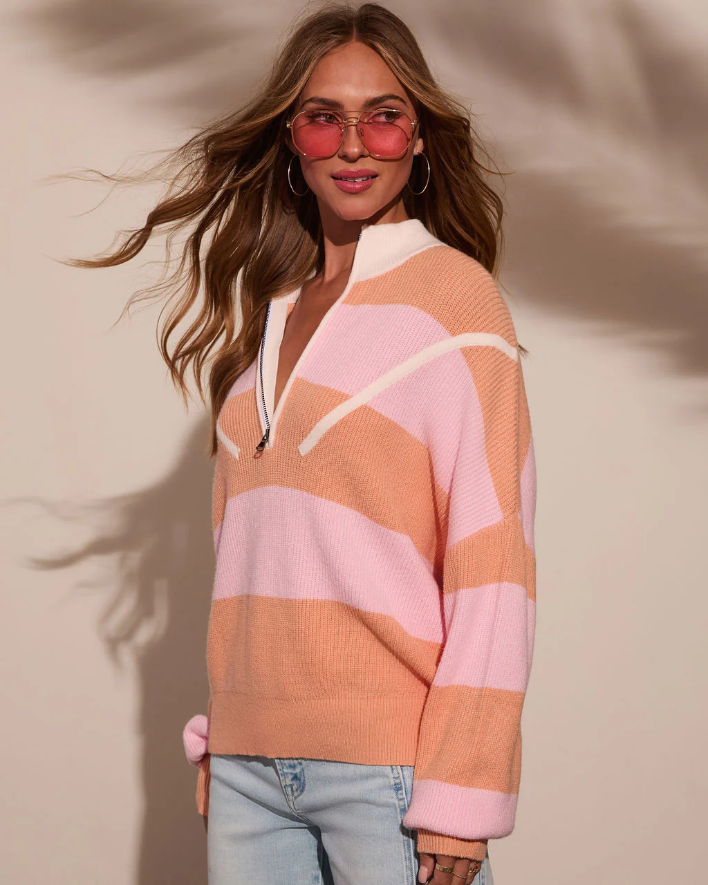 Sleek Stride Striped Quarter Zip Sweater - Image 3