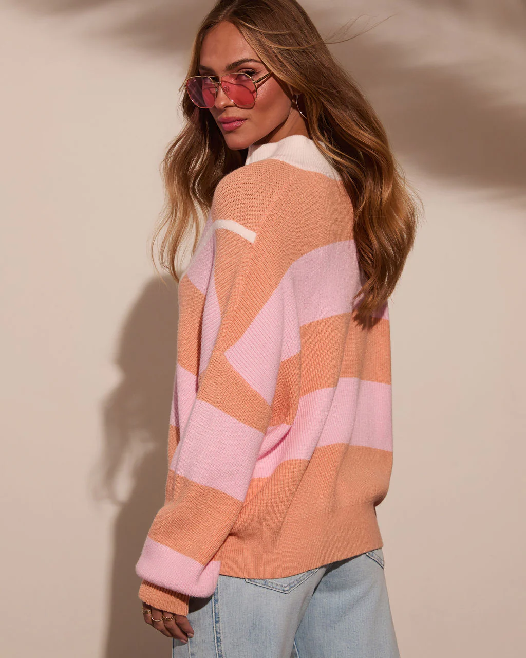 Sleek Stride Striped Quarter Zip Sweater - Image 4