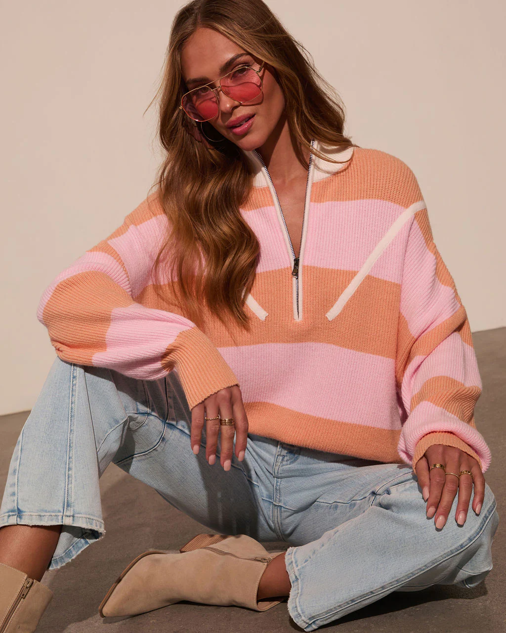 Sleek Stride Striped Quarter Zip Sweater - Image 5