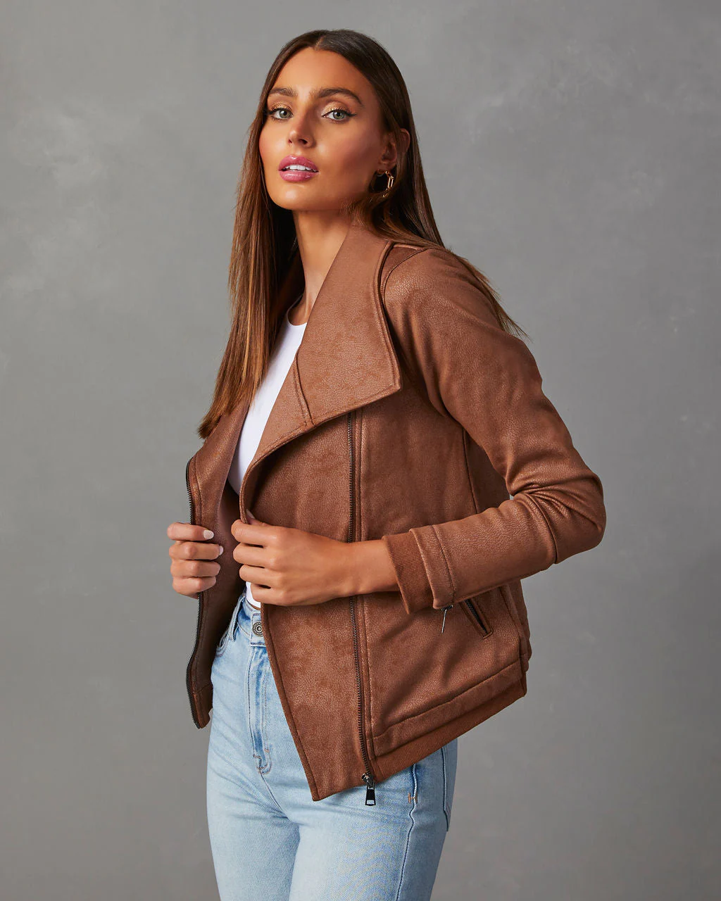 Slick Chick Coated Faux Leather Moto Jacket - Image 3